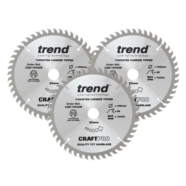 Trend TREPS1653PA CraftPro Plunge Saw Blade 165 x 20mm x 48T (Pack 3)