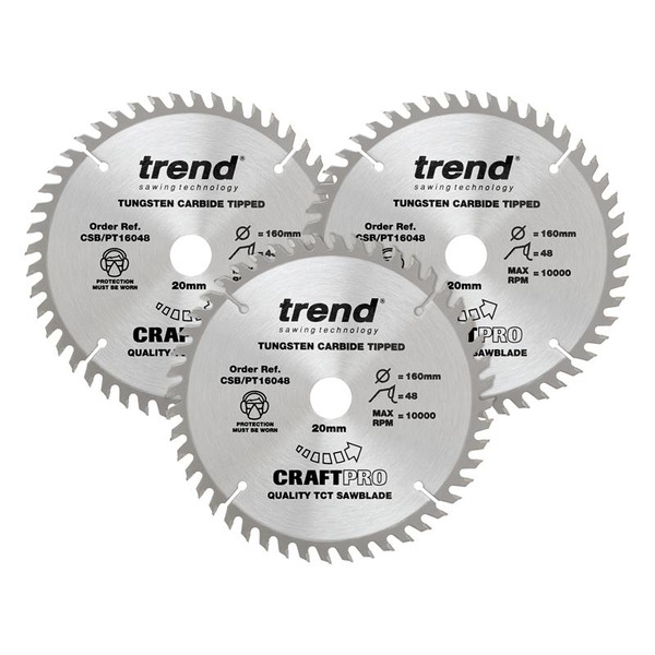 Trend TREPT1603P CraftPro Panel Trim Saw Blade 160 x 20mm x 48T (Pack 3)