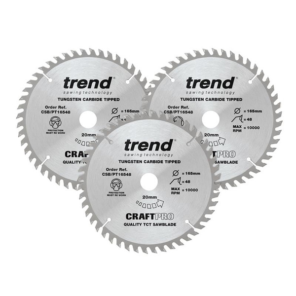 Trend TREPT1653P CraftPro Panel Trim Saw Blade 165 x 20mm x 48T (Pack 3)