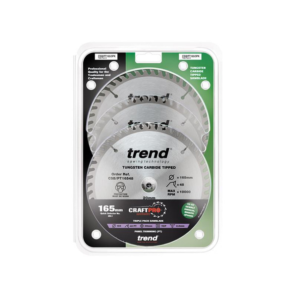 Trend TREPT1653P CraftPro Panel Trim Saw Blade 165 x 20mm x 48T (Pack 3)