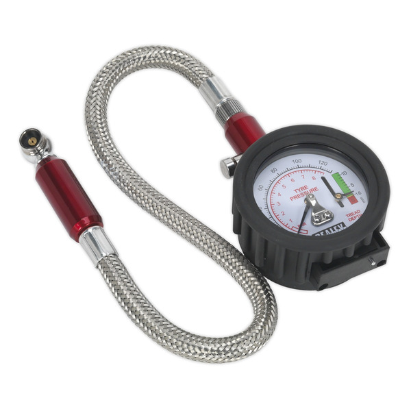 Sealey TSTPDG02 Tyre Pressure Gauge & Tyre Tread Depth Gauge with Flexible Hose 0-8bar(0-120psi)
