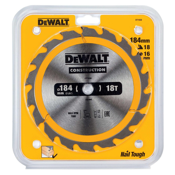 DeWalt Circ Saw Blade 184x16mm 18T (AC)