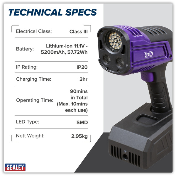 Sealey Rechargeable Inspection UV Curing Light Kit 66W
