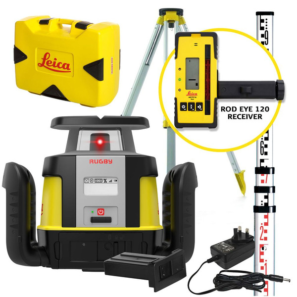 Leica 6012272KIT Rugby CLH Rotary Horizontal Li-ion Laser With RE120 Tripod & Staff