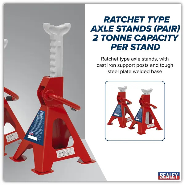 Sealey VS2002 Ratchet Type Axle Stands (Pair) 2 Tonne Capacity per Stand
