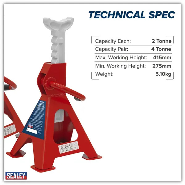 Sealey VS2002 Ratchet Type Axle Stands (Pair) 2 Tonne Capacity per Stand