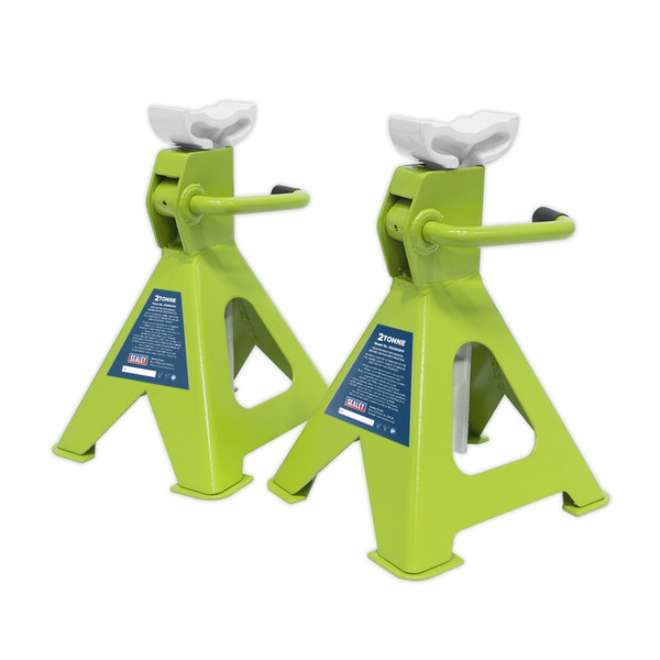 Sealey VS2002HV Ratchet Type Axle Stands (Pair) 2 Tonne Capacity per Stand - Hi-Vis Green