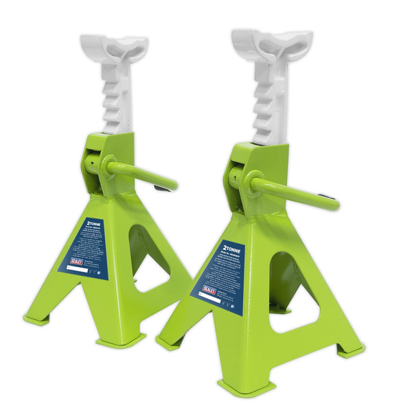 Sealey VS2002HV Ratchet Type Axle Stands (Pair) 2 Tonne Capacity per Stand - Hi-Vis Green