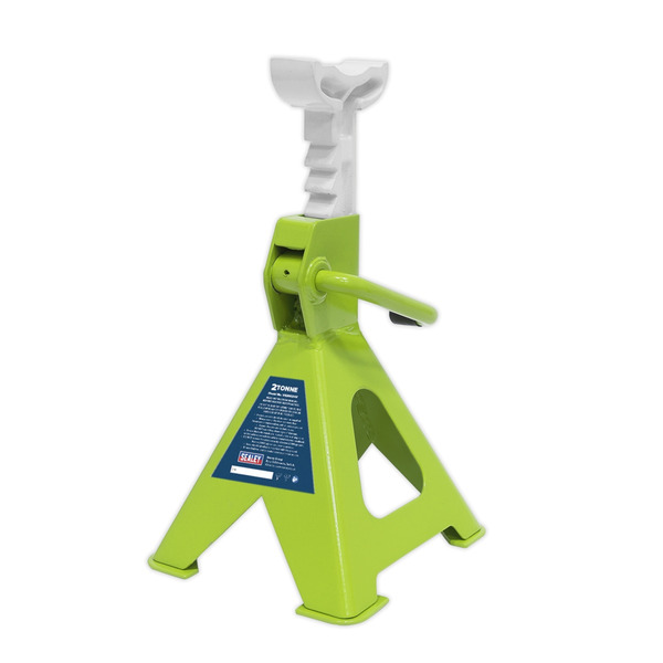 Sealey VS2002HV Ratchet Type Axle Stands (Pair) 2 Tonne Capacity per Stand - Hi-Vis Green