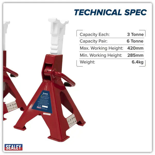 Sealey VS2003 Ratchet Type Axle Stands (Pair) 3 Tonne Capacity per Stand