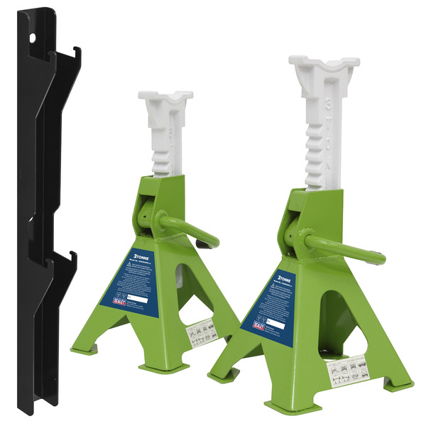 Sealey VS2003HVCOMBO Axle Stand & Axle Stand Storage Rack Combo 3 Tonne - Hi-Vis Green
