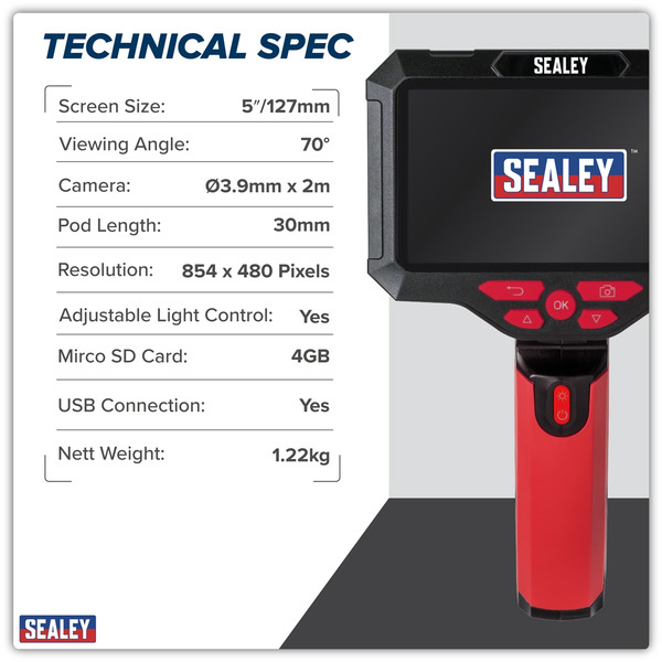 Sealey VS8117 Video Borescope 3.9mm Camera & 5