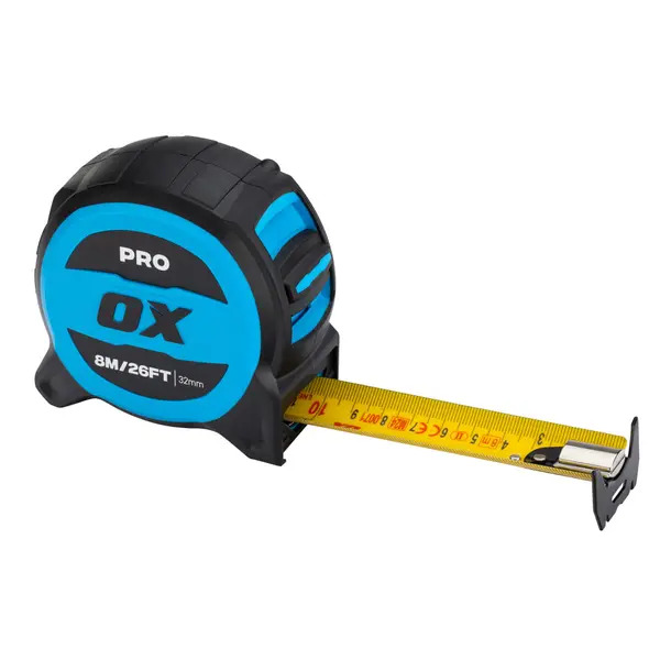 Ox OX-P506408 Pro 8m/26ft Tuff Blade Tape Measure - Magnetic Dual Hook & 32mm Wide Blade