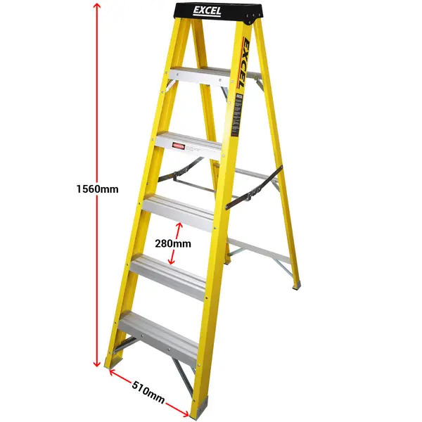 Excel 1656 Electricians Fibreglass Step Ladder 5 Tread 1.56m Heavy Duty