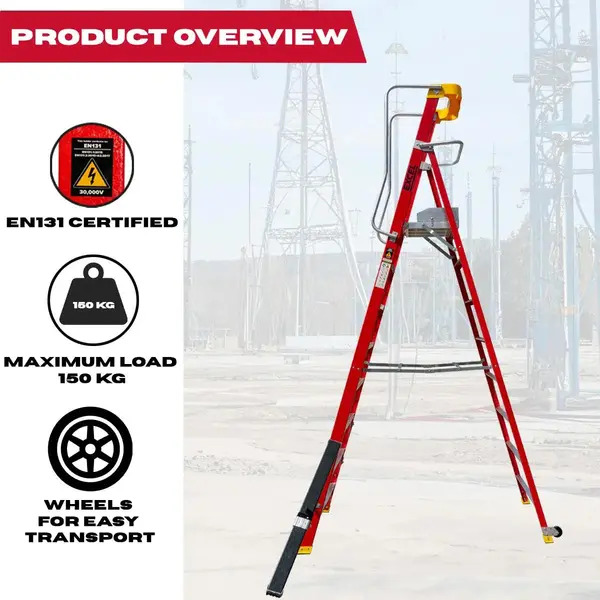 Excel 31135 Electricians Fibreglass Podium Step Ladder 8 Tread 3.18m EN131-7
