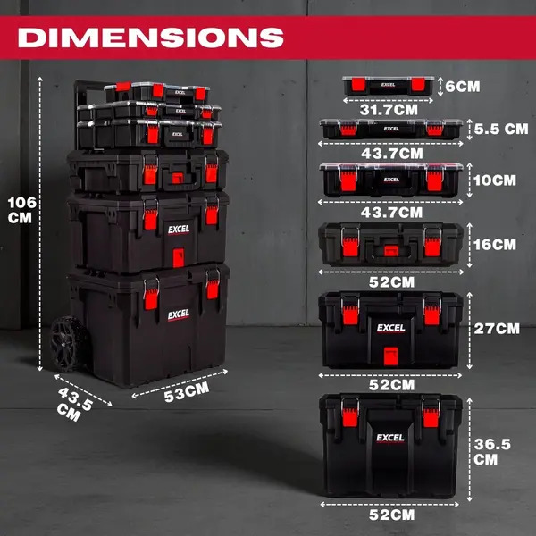 Excel 32121 Heavy Duty Modular Tool Box Set 6 Piece