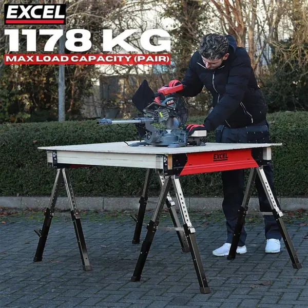 Excel 6288 Steel Sawhorse Heavy Duty Adjustable Legs Twin Pack