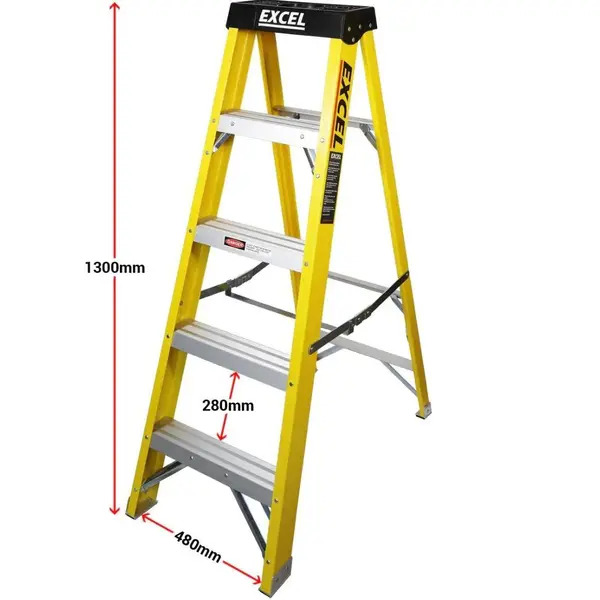 Excel 6414 Electricians Fibreglass Step Ladder 4 Tread 1.3m Heavy Duty