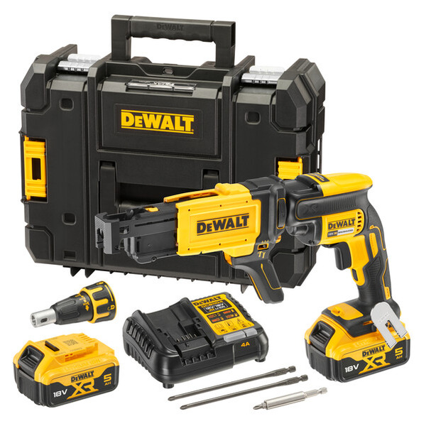DeWalt DCF620P2K 18V XR Brushless Drywall Screwdriver Kit (2 x 5.0Ah Li-Ion Batteries, Charger & Case)