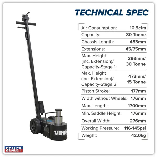 Sealey YAJ15-30 Viking Air Operated Telescopic Jack 15-30 Tonne