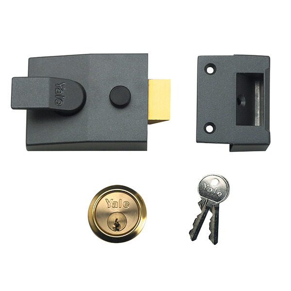 YAL89DMGSC Yale Locks 89 Deadlock Nightlatch 60mm Backset DMG Finish Satin Chrome Cylinder Box
