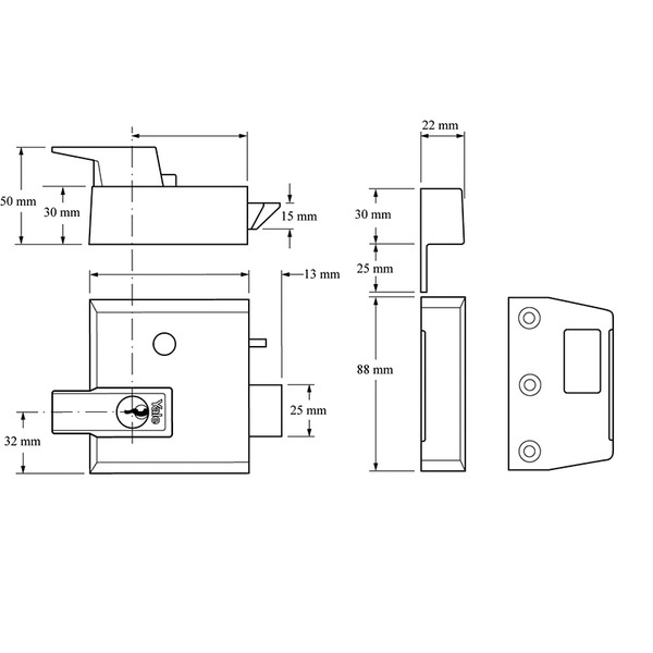 YALP1DMGPB Yale Locks P1 Double Security Nightlatch 60mm Backset DMG Dark Grey Finish Visi
