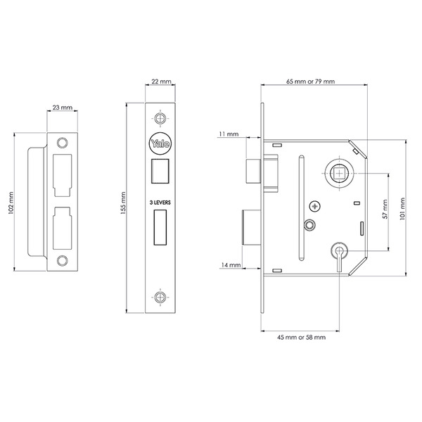 YALPM320PB30 Yale Locks PM320 3 Lever Mortice Sashlock Polished Brass 79mm 3in