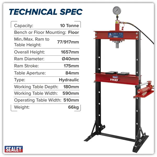 Sealey YK10F Hydraulic Floor Type Press 10 Tonne