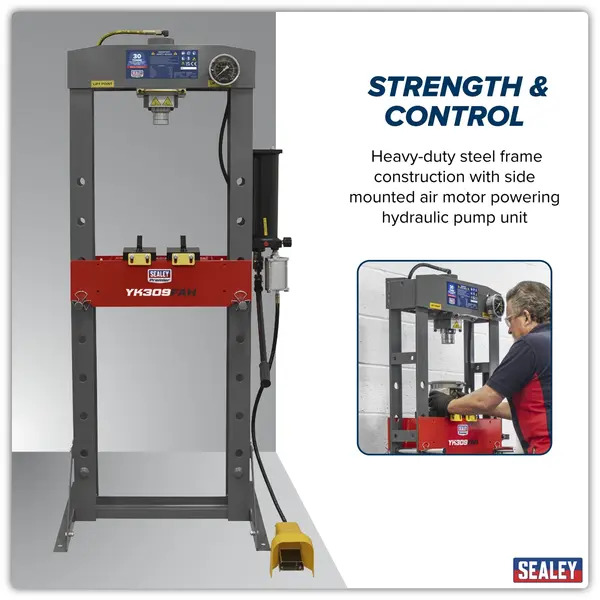 Sealey YK309FAH Premier Heavy-Duty Air/Hydraulic Floor Type Press with Foot Pedal 30 Tonne