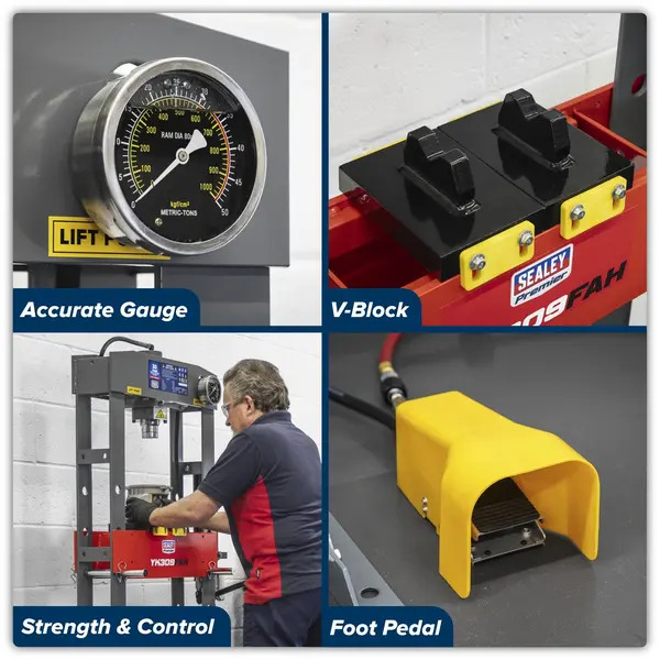 Sealey YK309FAH Premier Heavy-Duty Air/Hydraulic Floor Type Press with Foot Pedal 30 Tonne