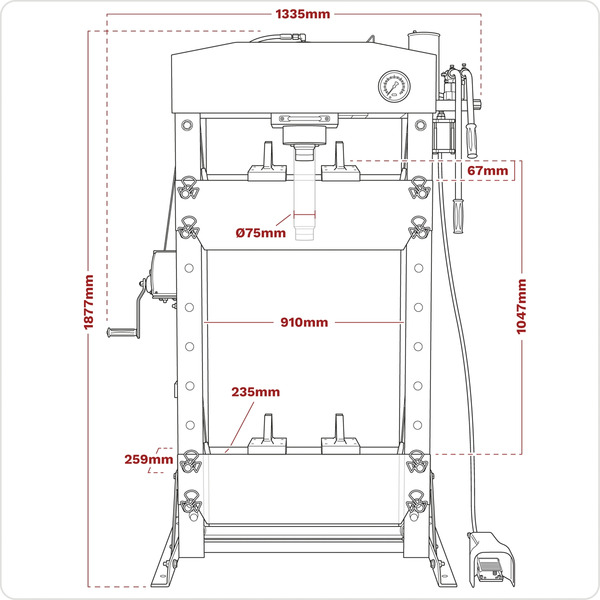 Premier Air/Hydraulic Floor Type Press with Foot Pedal 50 Tonne