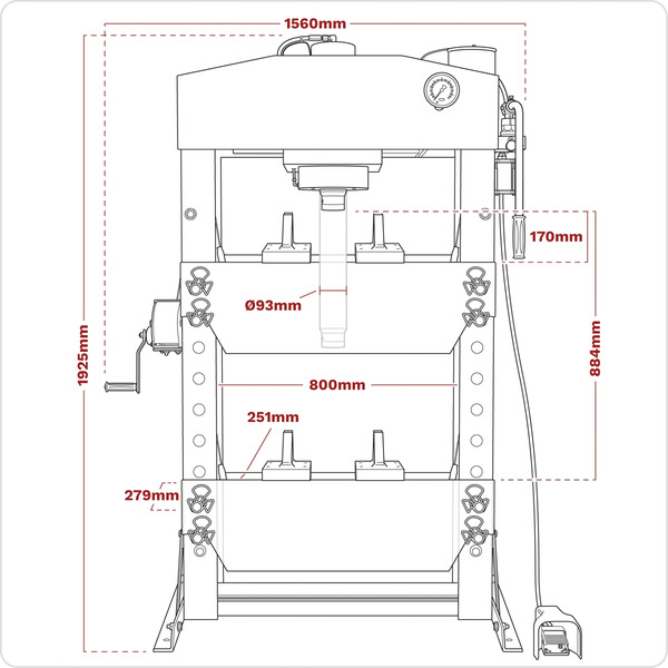 Premier Air/Hydraulic Floor Type Press with Foot Pedal 75 Tonne