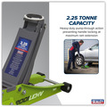 Sealey 2001LEHV Low Profile Rocket Lift Trolley Jack 2.25 Tonne - Green