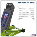 Sealey 2001LEHV Low Profile Rocket Lift Trolley Jack 2.25 Tonne - Green