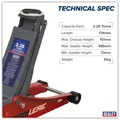 Sealey 2001LERE Low Profile Trolley Jack with Rocket Lift 2.25 Tonne - Red