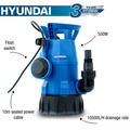 Hyundai 550w Submersible Pump, 25-32mm 1-1/2 Hose, Clean and Dirty Water Sump Pump, 7m Lift | HYSP550CD