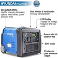 Hyundai 3200W / 3.2 kW Petrol Inverter Generator, Remote Keyfob & Electric Start, Wheel Kit & Closed Case Design | HY3200SEi