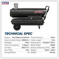 Sealey ABI1000 Space Warmer&reg; Indirect Kerosene/Diesel Heater with Wheels 102,000Btu/hr