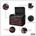 Sealey AP28104BR Premier&trade; Retro Style Topchest 4 Drawer - Black with Red Anodised Drawer Pulls