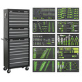 Tool Chest Combination 16 Drawer with Ball-Bearing Slides - Black/Grey & 398pc Tool Kit