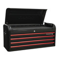 Premier™ Retro Style Wide Topchest & Rollcab Combination 10 Drawer - Black with Red Anodised Drawer Pulls