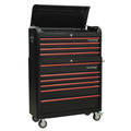 Premier™ Retro Style Wide Topchest & Rollcab Combination 10 Drawer - Black with Red Anodised Drawer Pulls