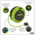 Sealey BCR10G 10m Cassette Type Cable Reel with Thermal Trip 2 x 230V & 2 x USB - Hi-Vis Green