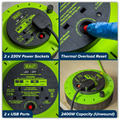 Sealey BCR10G 10m Cassette Type Cable Reel with Thermal Trip 2 x 230V & 2 x USB - Hi-Vis Green