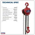 Sealey CB500 2.5m Chain Block 0.5 Tonne