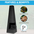 Sealey DG105 Dellonda Chiminea, Wood Burner, Heater for Outdoors W45cm x H150cm - Black Steel