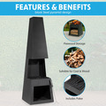 Sealey DG107 Dellonda Outdoor Chiminea Fireplace Fire Pit Heater Firewood Storage Black Steel