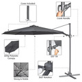 Sealey DG267 Dellonda Cantilever Parasol with 360° Rotation, Tilt & Cover 3m - Grey