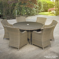 Sealey Dellonda Chester Rattan Wicker Round Outdoor Dining Table with Tempered Glass Top
