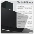Sealey DH106 Baridi Angled Chimney Cooker Hood with Carbon Filters & LED Lamp 90cm, Energy Class A - Black Glass